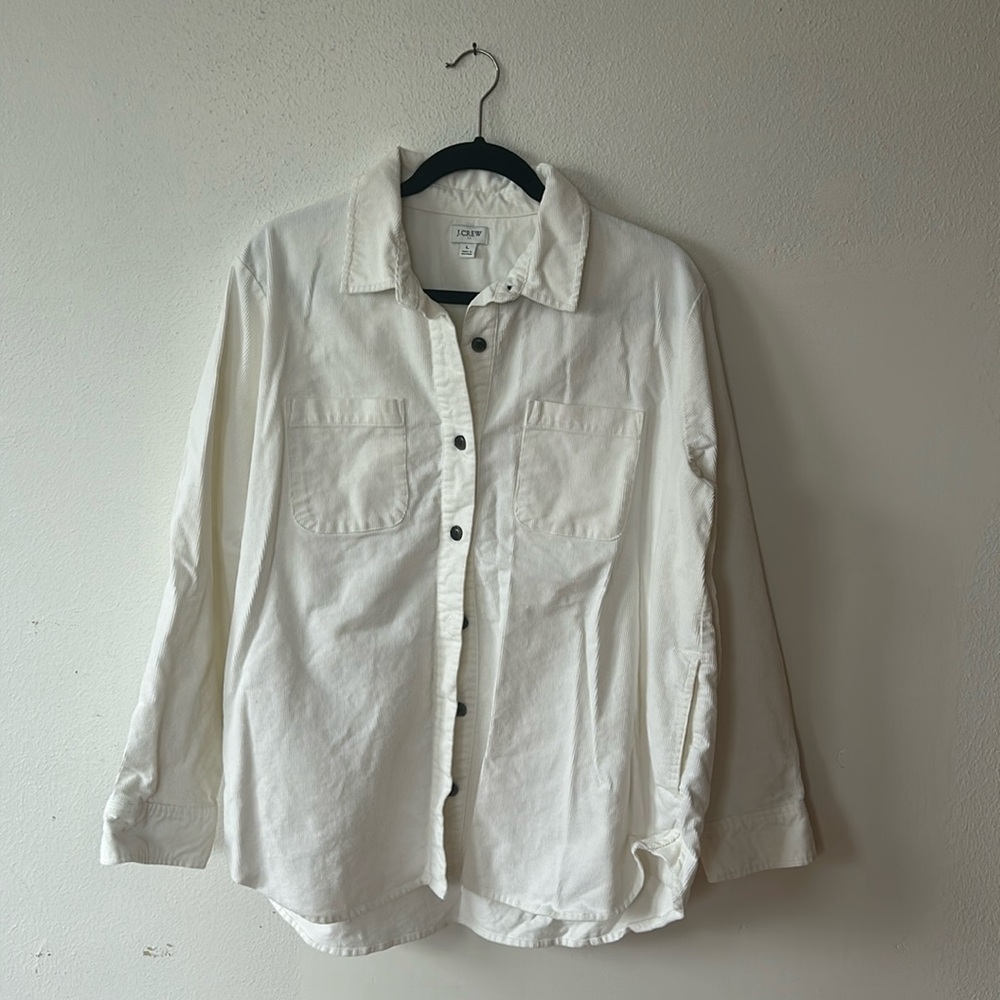 J. Crew Shacket w Pockets White Corduroy Oversized button down shirt nwot